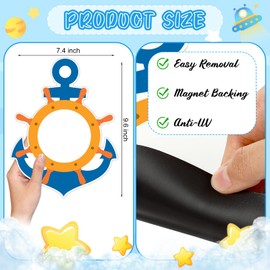 Sabary 2 Pcs Cruise Door Magnets for Cruise Ship Door Decorations Magnetic with 3 Pcs Paint Pens Anchor Steering Wheel Car Magnets Lifebuoy Bowtie Decorations for Carnival (Anchor Style)