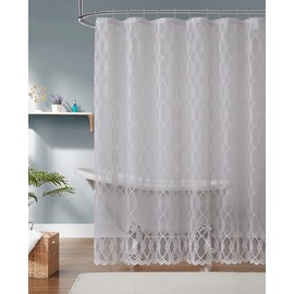 LinenZone Geometric Lace Shower Curtain. (Giselle Shower 72 x 84 White)