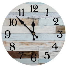 GUYUEFENG Silent Wall Clock Battery Operated, Non Ticking Wall Clocks for Bedroom, Living Room, Kitchen, Bathroom - Country Vintage Beach Lake House Decor Small Wall Clock (10 Inch)