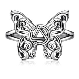 Alcoholics Anonymous Butterfly Adjustable Rings Sterling Silver One day at a time Sobriety Gifts for women AA Jewelry, Silver, No Gemstone