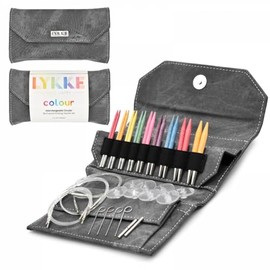 Lykke Interchangeable Knitting Needles, Color Wooden 3.5", Knitting Needles Set (Grey Denim Effect)
