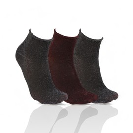 alsestudio Womens Non-Elastic Ankle High Sparkle Sheer Pop Glitter Soft 3 Pairs Socks Silky Seamless Semi-Transparent Metallic Look Shiny Thin Socks (Silver-Red-Silver)