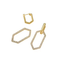 Two Clips Shape Earrings Copper with 18K Gold Pating and Zircon 1pair