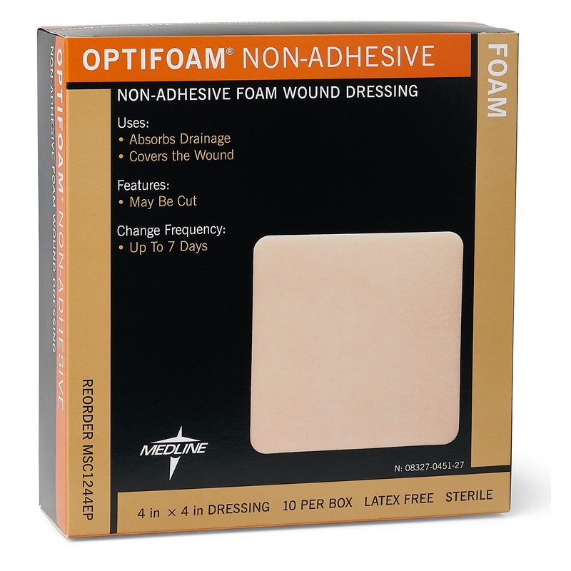Medline Optifoam Non-Adhesive Foam Dressings, Sterile, 4" x 4" (Pack