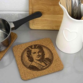 'Vintage Style Woman Portrait' Square Cork Trivet/Pot Stand (TR00025866)