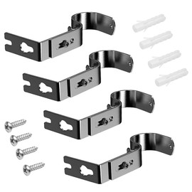 Retoteng Curtain Rod Bracket, Set of 4 Adjustable Black Heavy Duty Curtain Bracket Holder, Wall Bracket Hooks with Screws