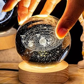 3D Galaxy Crystal Ball Night Light with Warm White LED Base, 10 cm