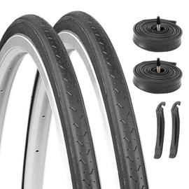 Hycline Road Bike Tires Set: 2-Pack 700x25C(25-622) Folding Replacement Puncture-Resistant Bicycle Tires and 2 Pcs 700x25-28C Inner Tubes Presta Valve with Tire Levers for City Commuter Road