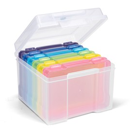 WRVCSS 5" x 7" Photo Storage Box - 6 Inner Acid-Free Photo Cases, Seed & Craft Organizer for Cards, Pictures, Stamps & Office Supplies (6 Colors)