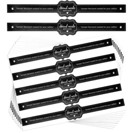 Food Retail Package Seal Stickers 100 Pcs 9 x 1 Inch Hand Made Stickers Safe Homemade Sticker for Handmade Crafted Baking Coffee Milk Tea Ice Cream Seal - Black