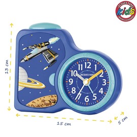 JACQUES FAREL Kinderwecker Jungen Weltraum blau ohne Ticken, mit Licht und Snooze ACB 08SPA