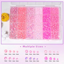 9000 Pcs Pink Colors Flatback Pearls and Rhinestones for Crafts, 3/4/5/6mm Jelly Resin Rhinestones, Mixed Size 3/4/6/8mm Half Pearl Bedazzling Gems for Nail DIY Crafts Mugs Tumblers Clothes Makeup