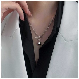 Yheakne Ball Toggle Necklace Choker Silver Ball Pendant Necklace Punk Paperclip Chain Necklace Harmony Ball Necklace Jewelry for Women and Girls Moms Gifts