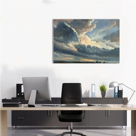 Vintage Nature Wall Decor, Unframed Canvas Wall Art, Large Sky Clouds Sunset Wall Art Prints for Living Room, Classical Retro Paintings for Bedroom Office Home Decoration 18x12inches Frameless