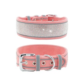 Yiwong Rhinestone Dog Collars for Medium and Large Dogs, Adjustable Suede Dog Collar, Reflective Large Dog Collar