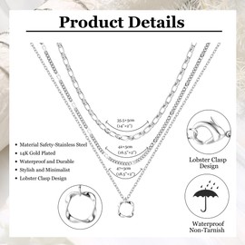 Kakonia Layered Necklaces for Women,14K Gold Plated/Silver Stacked Necklaces for Women,Dainty Pearl Paper Clip Chain Pendant Choker Necklace Set CZ Stackable Necklaces Trendy Y Necklace -SC