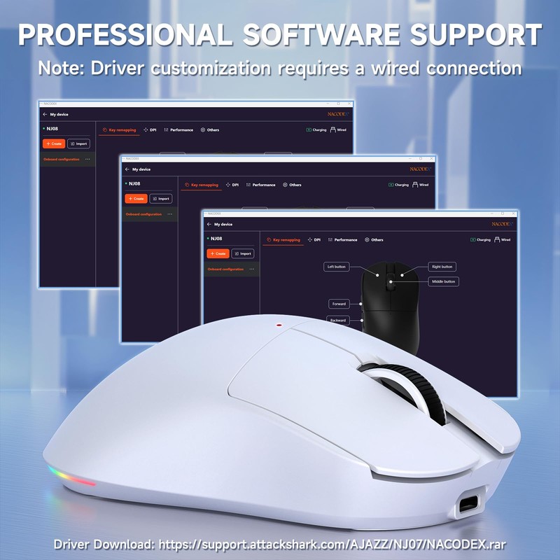 AJAZZ NJ08 Wireless Gaming Mouse 70g Lightweight, 12800 DPI, RGB