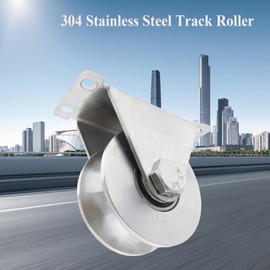 3in 304 Stainless Steel Sliding Gate Wheels U Groove Track Roller Heavy Duty Pulley Smooth Rolling Double Bearing Plate Caster U-Shaped Bracket Roller for Rolling Driveway Gate