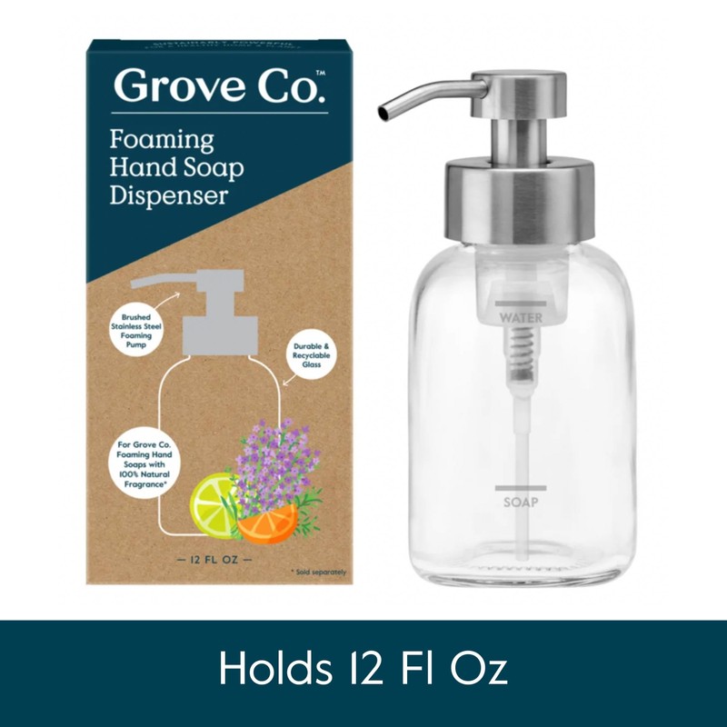 Grove Co. Foaming Soap Dispenser, 2 x Refillable Glass Bottles