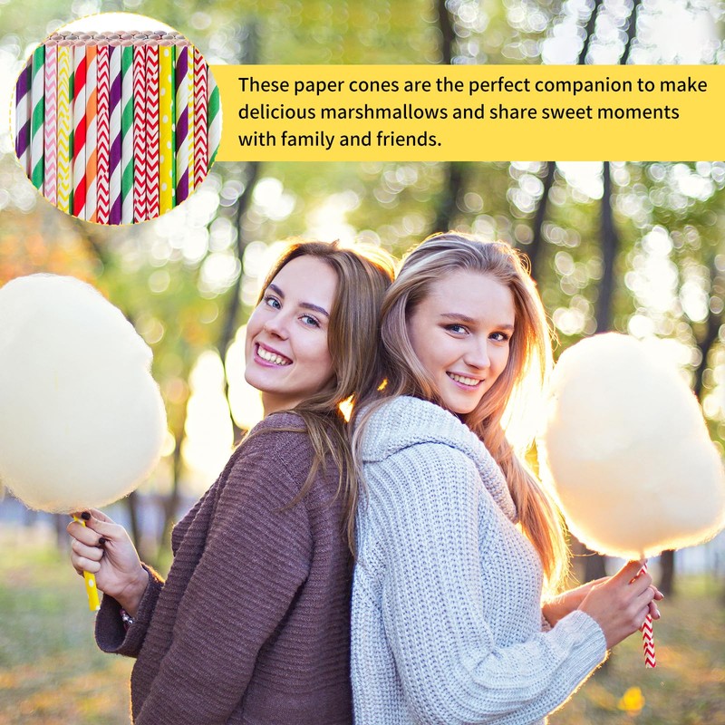 Cotton Candy Sticks - 50 Paper Cones, 30cm Length, 6mm