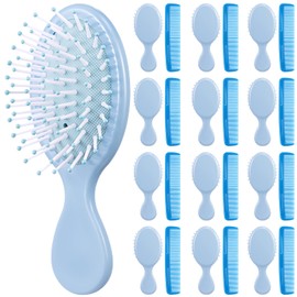 FillTouch 24 Pcs Mini Hair Brush Set 12 Travel Wet Dry Hair Combs Small Pocket Detangling 12 Plastic Hair Combs for Spa Birthday Sleepover Bridal Shower Bachelorette Christmas Party Gift Box(Blue)