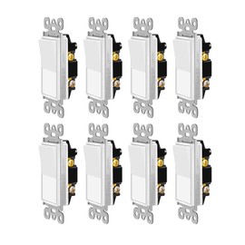 Kcmytoner Single Pole Light Switch,Decora Double Rocker Wall Paddle Light Switches,On/Off Switches with 15 Amp/120-277V,Wall Switch for Residential and Commercial Areas,UL Listed,White,8PK
