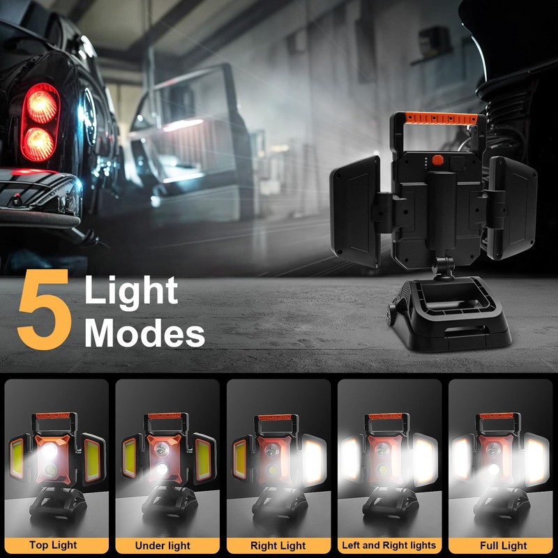 Tresda 4000LM LED Work Light Rechargeable with Clamp, 40W Magnetic