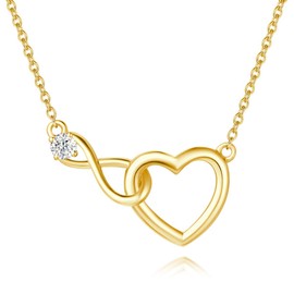 FANCIME Infinity Heart Necklace Sterling Silver Gold Plated Cubic Zirconia CZ Simulated Diamond Love Pendant Jewelry Anniversary Birthday Christmas Gifts for Women Mom, 16"+2"