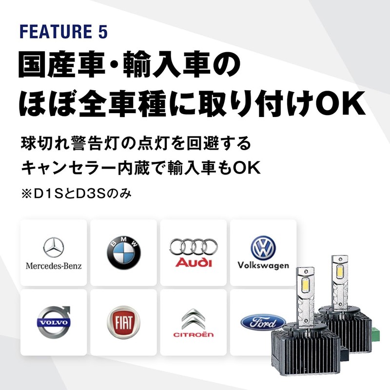 fcl. D2R LED Headlight, White, 8000 lm, Compatible with Vehicle
