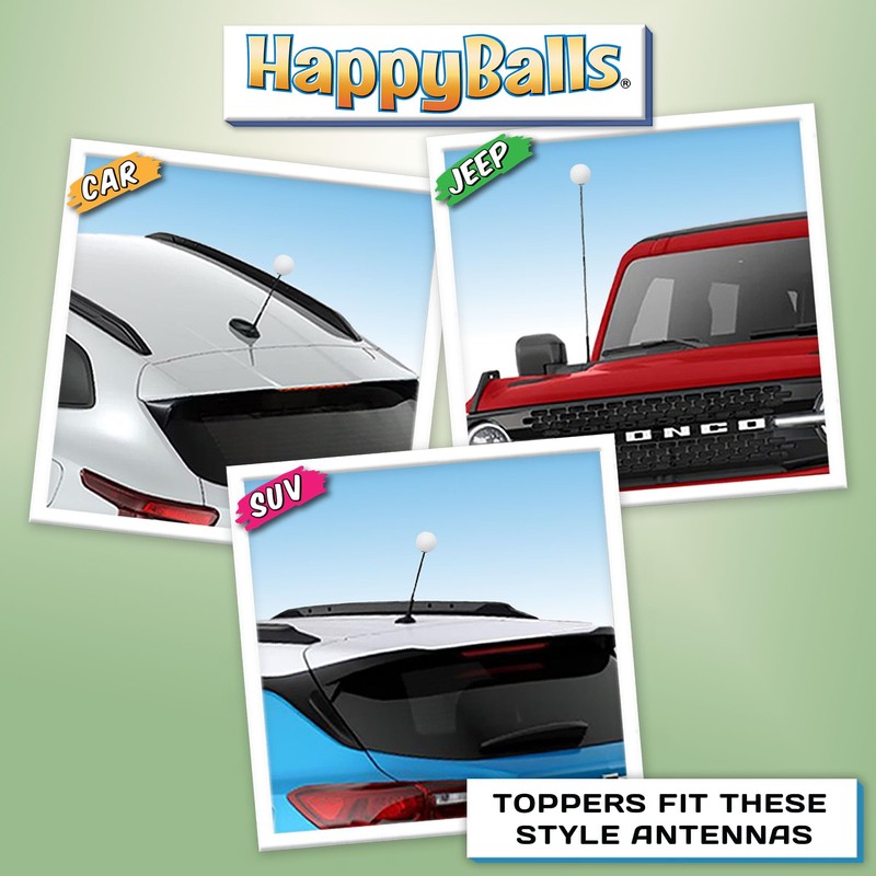 HappyBalls Plain White Car Antenna Topper Auto Accessory - Fits