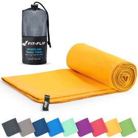 Fit-Flip Microfibre towel - compact, ultra lightweight & quick dry - perfect for gym, travel & beach - swimming towels for sports, camping & hiking (50x100cm yellow + bag)
