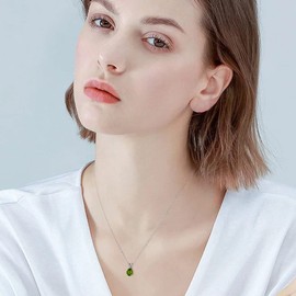 Sterling Silver Necklace for Women Girls, Silver Necklace Birthstone Necklace for Women Teardrop Necklace for Teen Girls Gifts Silver Jewelry for Women Olivine Necklace Birthday Gifts for Girls