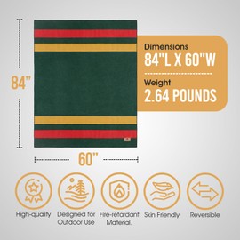Chubbuck 100% Wool Blanket Camping (60" x 84") - Large Warm Blanket for Camping, Emergency, Outdoor Concerts and Home Use - Fire Retardant, Soft and Warm Blankets for Winter (Windsor)