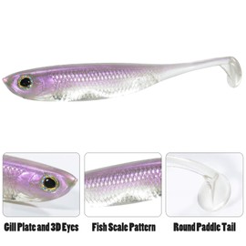 Dr.Fish Saltwater Soft Fishing Baits Paddle Tail Swimbaits Plastic Lures, 4-3/4 Inches, Bass Fishing Lures Texas Rig Drop Shot Lure Saltwater Soft Jerkbait Minnow Swim Shad Lures