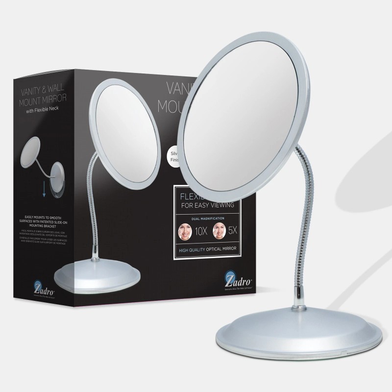 Zadro Gooseneck Makeup Mirror with 10X/5X Magnifications & Wall Mount