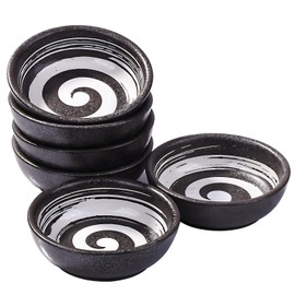 Whitenesser Japanese Porcelain Side Dish Bowl Seasoning Dishes 3.7 Inch Ceramic Dipping Sauce Dishes Dip Bowls, Appetizer Side Dishes for Sushi,Sauce, Party, Pinch Bowls Pack of 6 (Black)