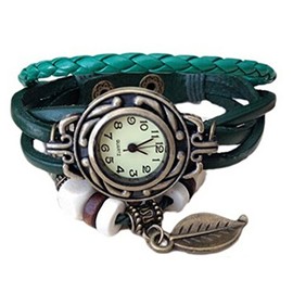 Mixe Elegant Ladies Bronze Leaf Boho Chic Vintage Inspired Bracelet Dress Watch (Green)