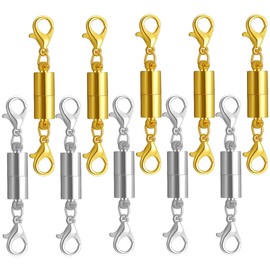 WELANE Necklace Clasp, 10 PCS Gold and Silver Magnetic Lobster Clasp for Bracelet Necklace Extender (6 x 45mm)