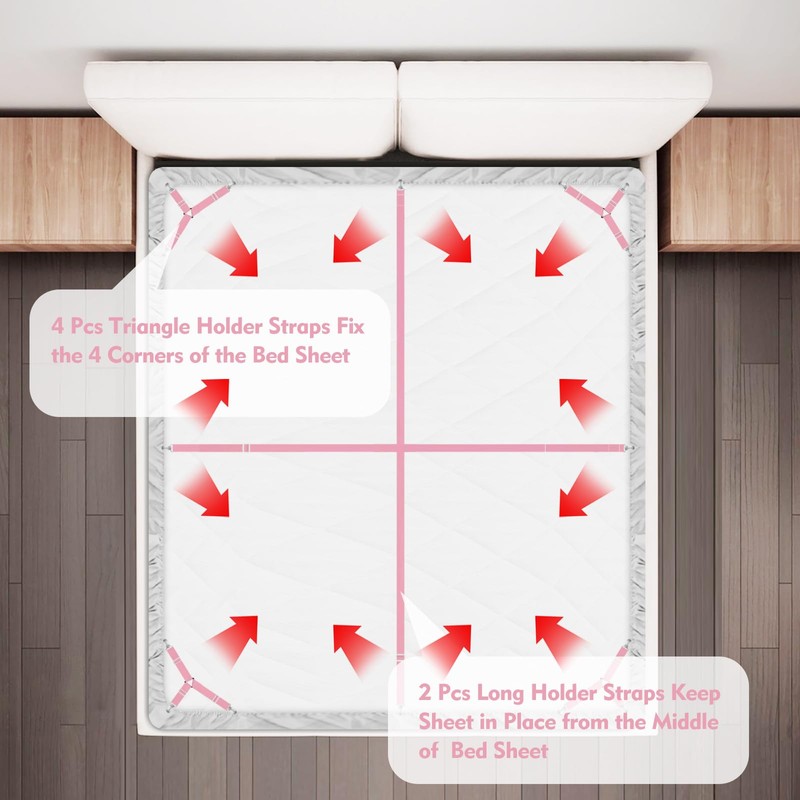 Eiruseed Bed Sheet Holder Straps, 4+2 Pcs Adjustable Mattress Sheet