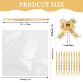 SOMIOCO Large Cellophane Bags, Clear Cellophane Wrap for Baskets 20x20 inch OPP Plastic Gift Bags Basket Bags for Weddings, Bridal,Baby Showers and More with Gold Ribbon,2 Mil Thick,10 Pack