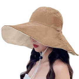 CANFEEL Hat, UV Protection, Women's, Sun Hat, Double-sided Hat, Wide Brim, Small Face Effect, Foldable, Chin Strap, Won't Fly Through the Wind, Cotton Material, Stylish, Cute, Actress Hat, Spring and