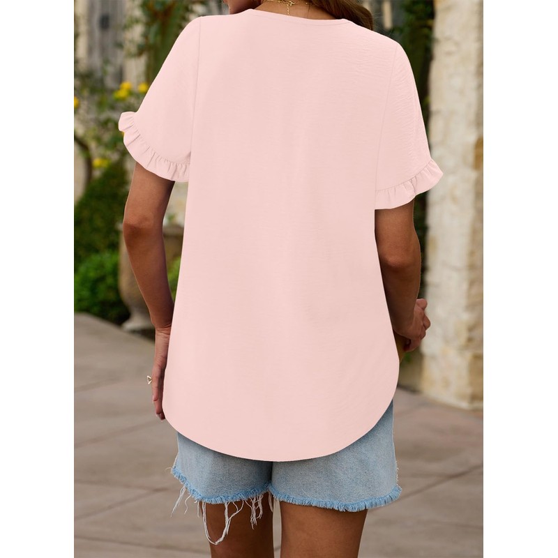 CRAZY GRID Womens Fall Tops Knit Shirts Casual Ruffle Short