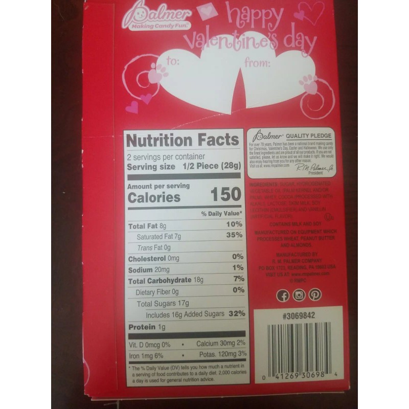 Palmer Happy Valentine's Day Milk Chocolate 2 Oz Hearts