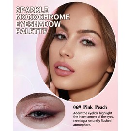 Sparkle Monochrome Eyeshadow Palette, Light Pink Glitter Shimmer Highly Pigmented Eye Shadow Lightweight Blendable, Waterproof Long-Lasting Brighten Single Eyeshadow Makeup Palette for Old Women-06