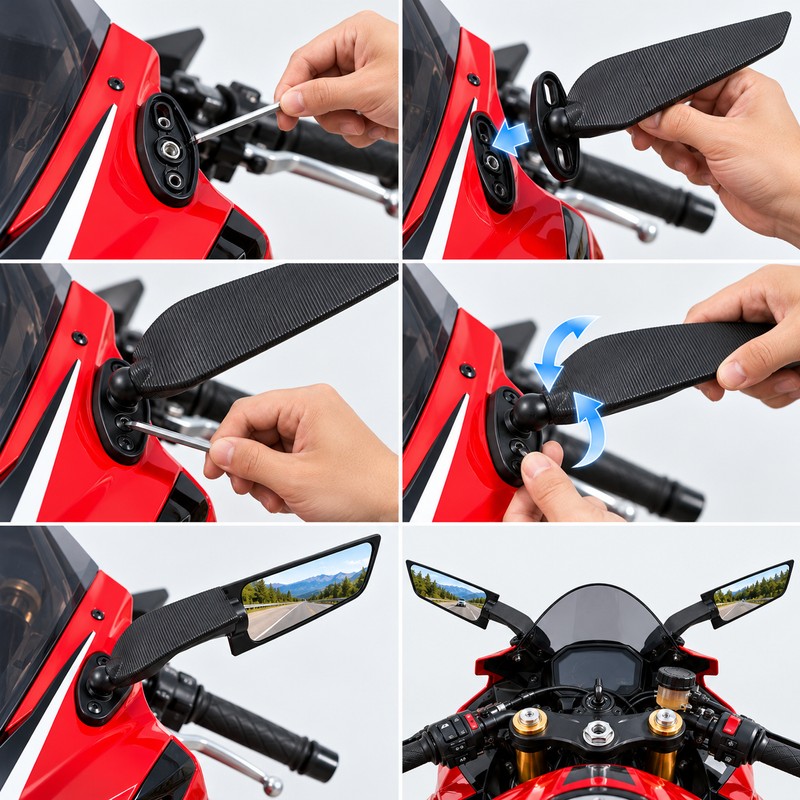 Motorcycle Wing Mirrors for Sportbike Rearview Visibility – Foldable Aerodynamic-Style