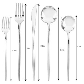 Novelty Modern Flatware, Cutlery, Disposable Plastic Teaspoons/Dessert Spoon Luxury Silver 64 Count