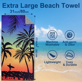 Lonimia Beach Towel Microfibre Towels Sand-Free Quick-Drying and Lightweight Beach Blanket XXL 160 x 80 cm / 63 x 31.5 Inches