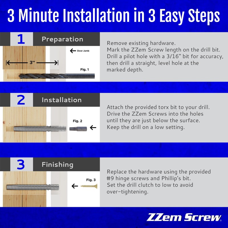 4-Pack #12 x 3 Permanent Wood Repair Screw Kit -