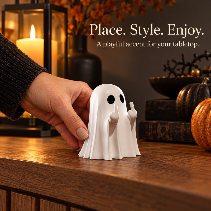Cute Middle Finger Ghost Statue, Small Halloween Decor for Home,