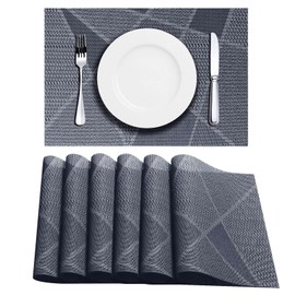 LAPONO Washable Place Mats, Set of 6, Washable Place Mats, Rectangular, Heat-Resistant Placemats, Grey PVC Placemats (Black Grey, 6 Pieces)